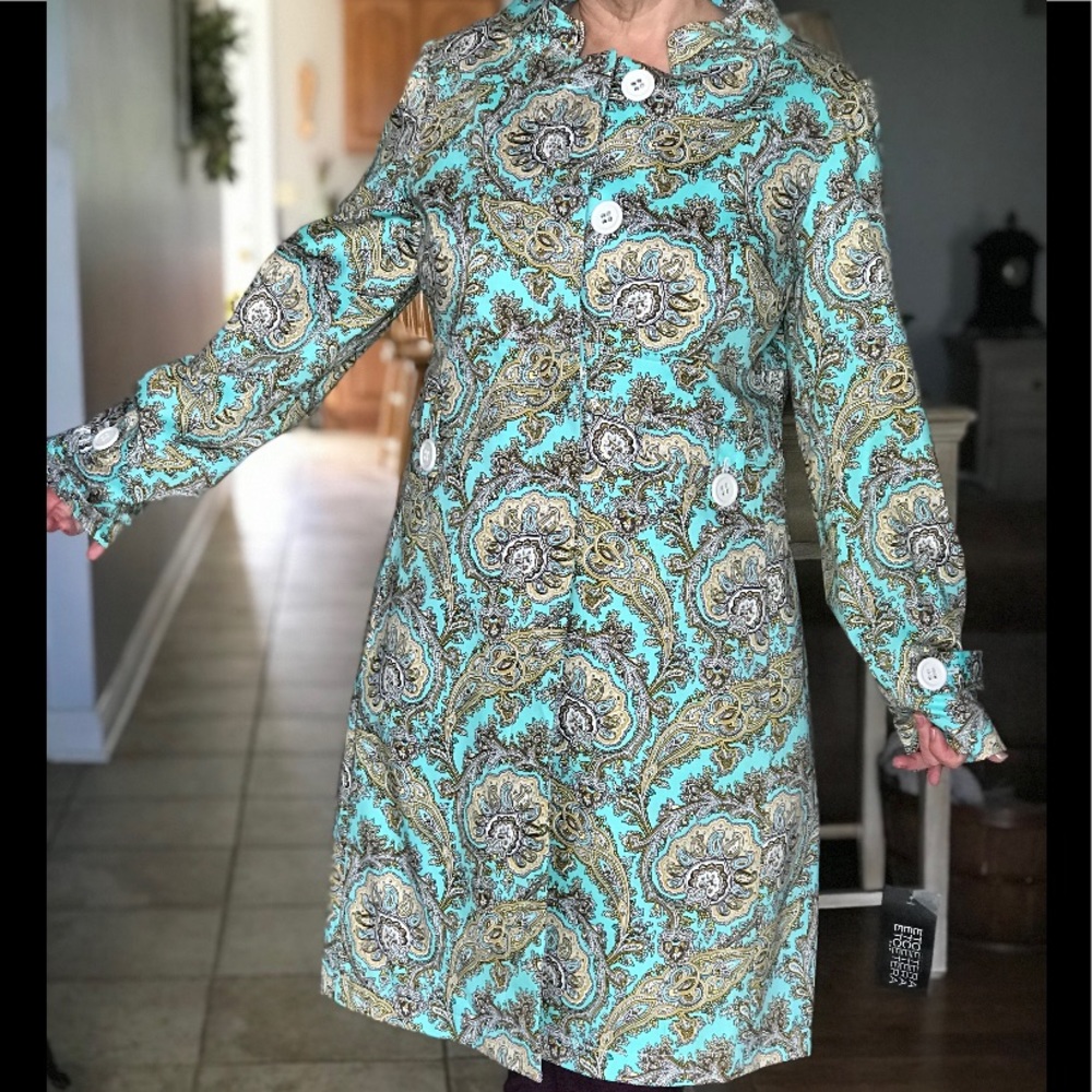 Etcetera Paisley Trench Coat in Blue and Gold
